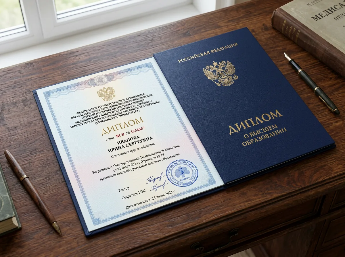 Диплом о высшем медицинском образовании по специальности лечебное дело, Первый МГМУ им. Сеченова